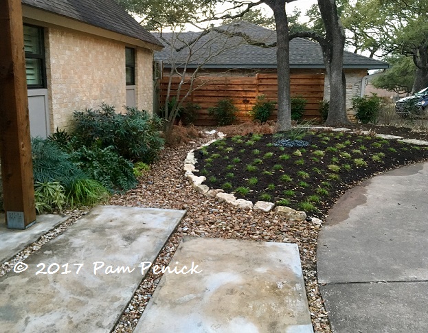 New sedge lawnette planted, dry stream spiffed up