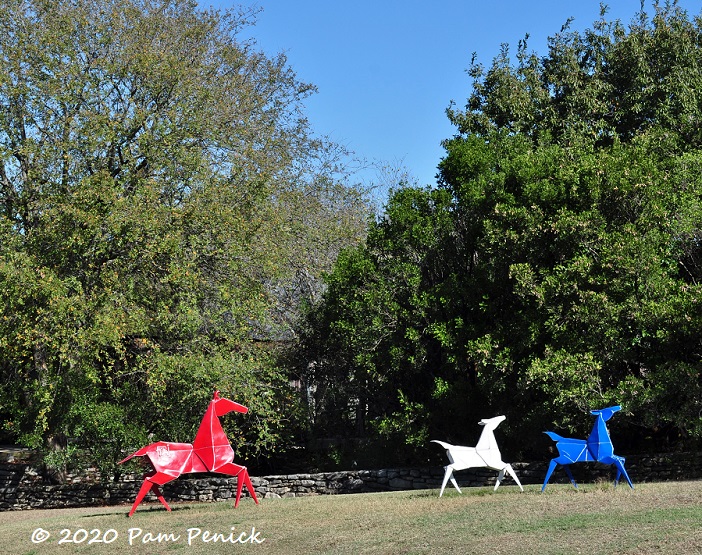 Origami sculpture and Christmasy cactus garden at San Antonio Botanical Garden