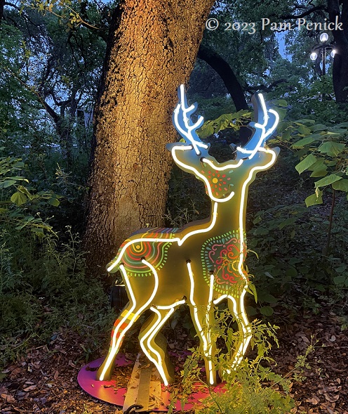 02 Deer neon sculpture Zilker Backyard lights up with neon, costumes for Surreal Backyard