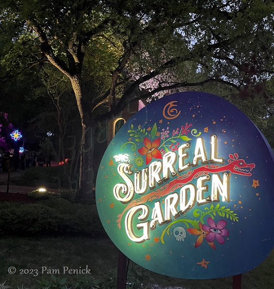05 Surreal Garden sign Zilker Backyard lights up with neon, costumes for Surreal Backyard
