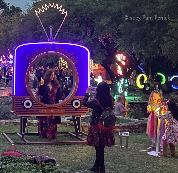 07 Neon TV sculpture Zilker Backyard lights up with neon, costumes for Surreal Backyard