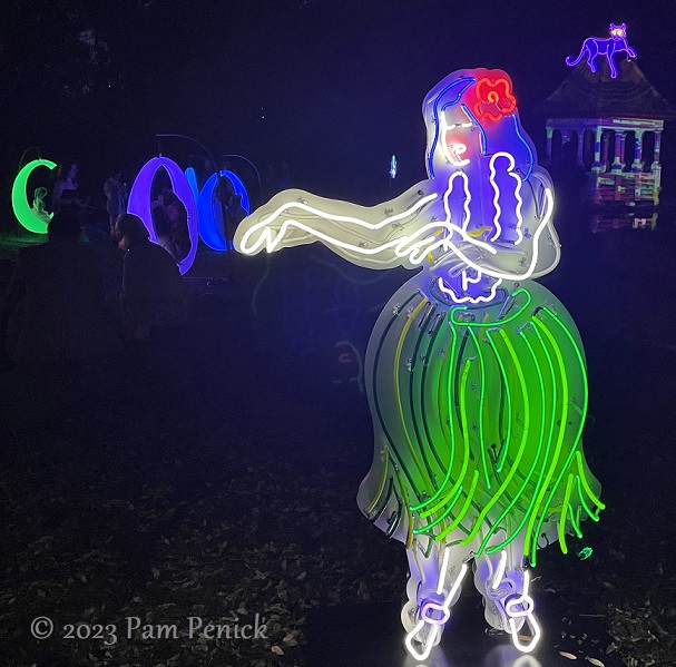 09 Hula dancer neon sculpture Zilker Backyard lights up with neon, costumes for Surreal Backyard