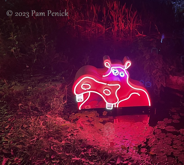 11 Hippo neon sculpture Zilker Backyard lights up with neon, costumes for Surreal Backyard