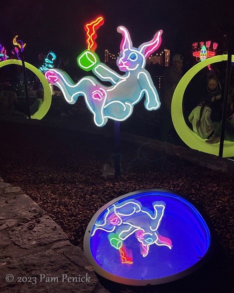 14 White rabbit rabbithole neon sculpture Zilker Backyard lights up with neon, costumes for Surreal Backyard 14 White rabbit rabbithole neon sculpture Zilker Backyard lights up with neon, costumes for Surreal Backyard