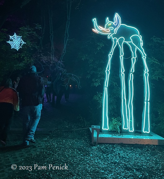 15 Long leg elephant neon sculpture Zilker Backyard lights up with neon, costumes for Surreal Backyard
