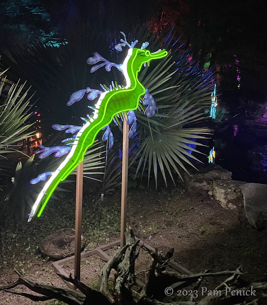 19 Sea dragon neon sculpture Zilker Backyard lights up with neon, costumes for Surreal Backyard
