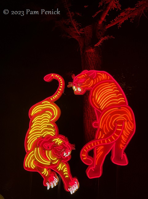 23 Tigers neon sculpture Zilker Backyard lights up with neon, costumes for Surreal Backyard