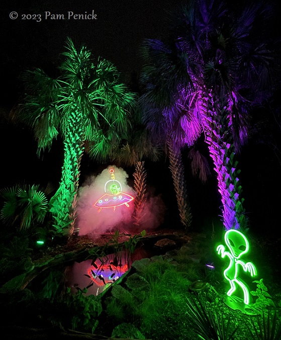 24 Neon aliens Palms Zilker Backyard lights up with neon, costumes for Surreal Backyard