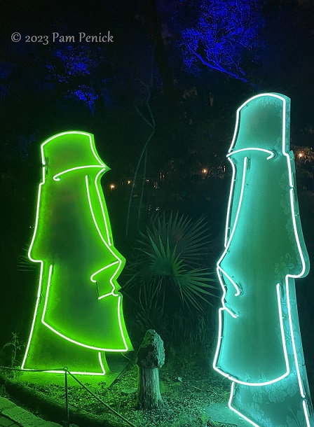 30 Easter Island heads neon sculptures Zilker Backyard lights up with neon, costumes for Surreal Backyard