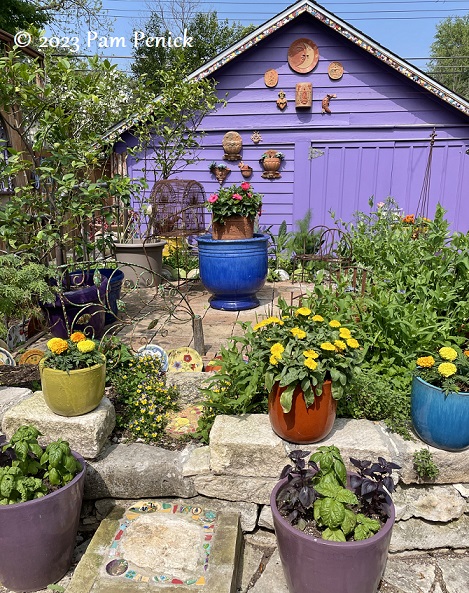 Purple garage Container garden Backyard get together at Lucinda's purple casita