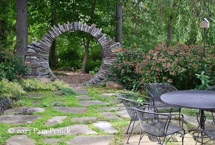 Moon gate and woodland garden at Boulder Haven